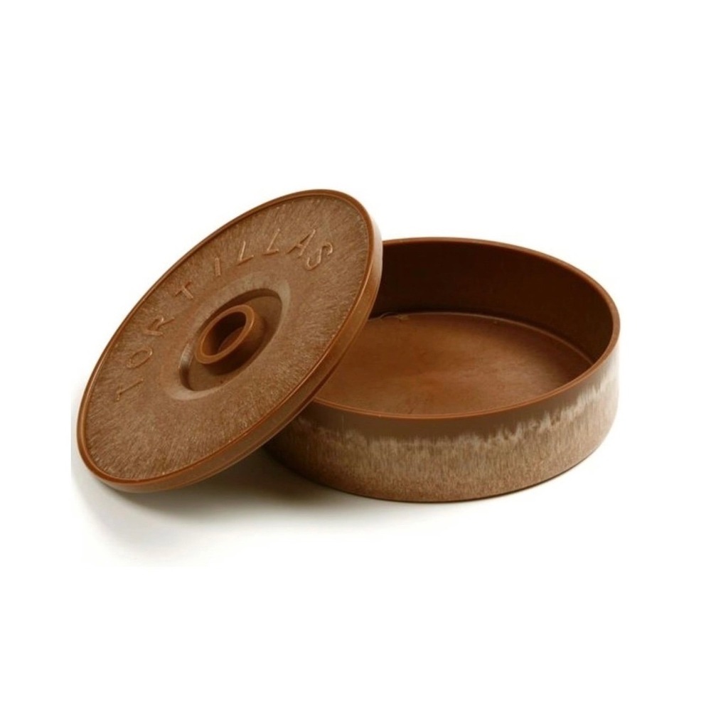 Tortilla Warmer Keeper Server Brown Round Container Microwave Safe Serving Dish
